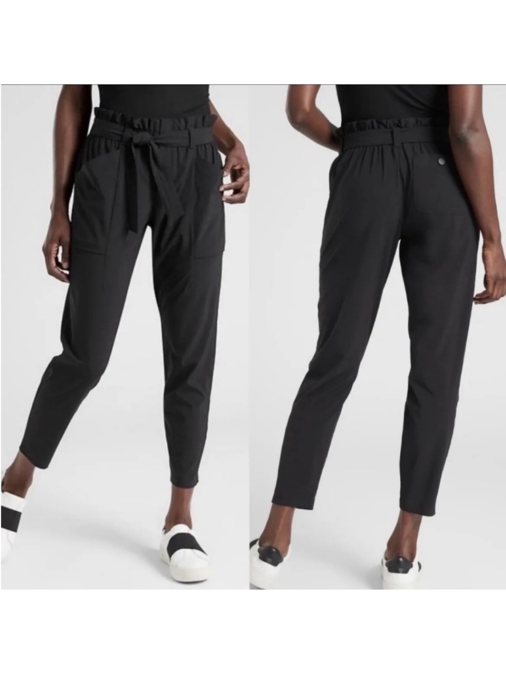 Athleta Black Paperbag Waist Tie Cropped Pants
